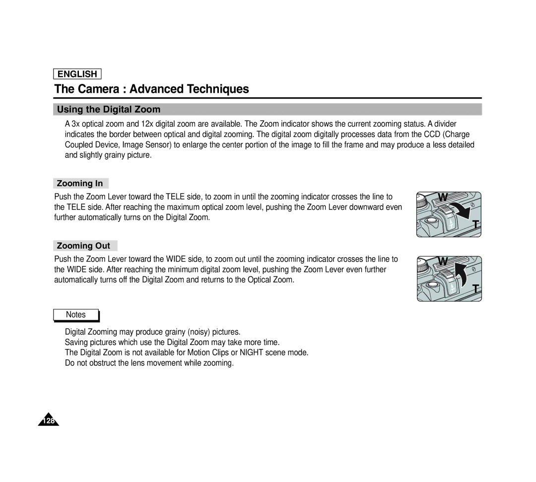 Samsung SCD6040 manual UsingPrecautionsthe Digitalon CamcorderZoom Care, Zooming Out 