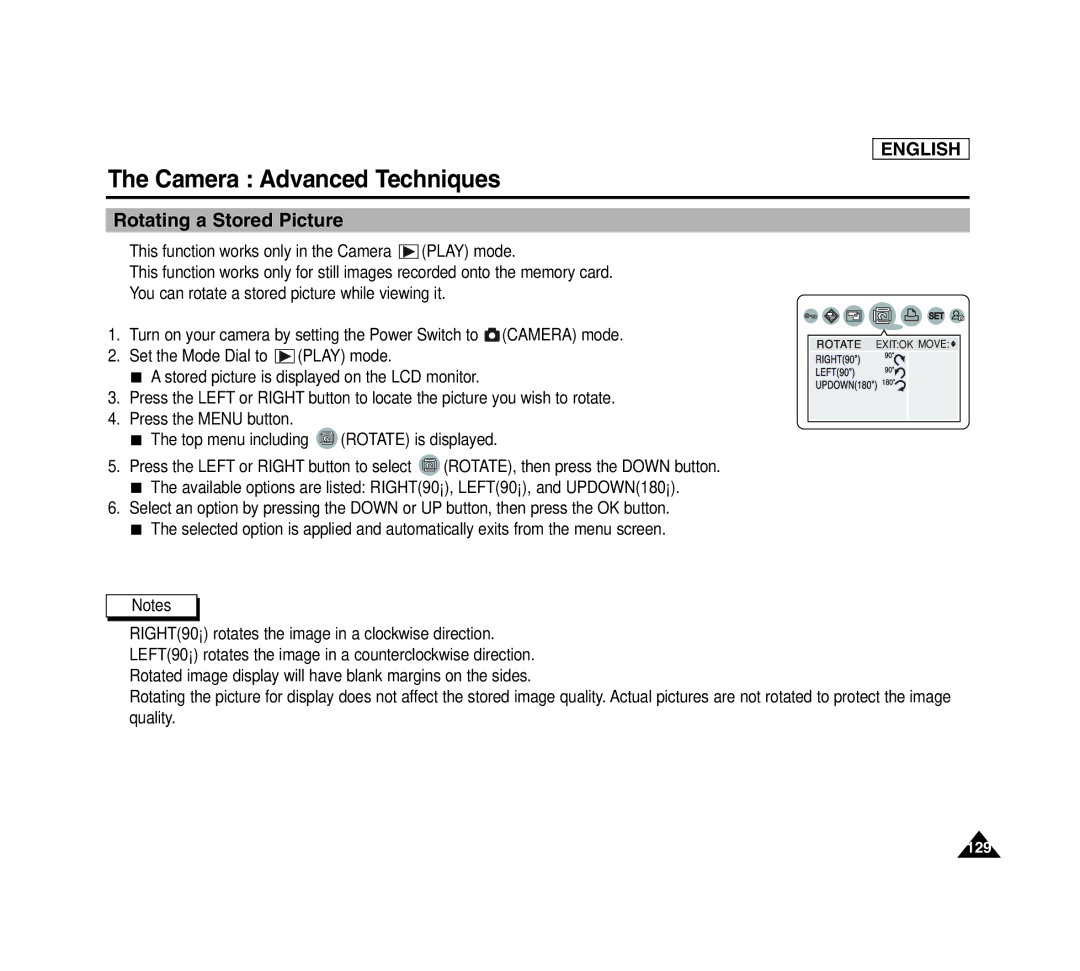 Samsung SCD6040 manual RotatingQuick StartStored Picture 