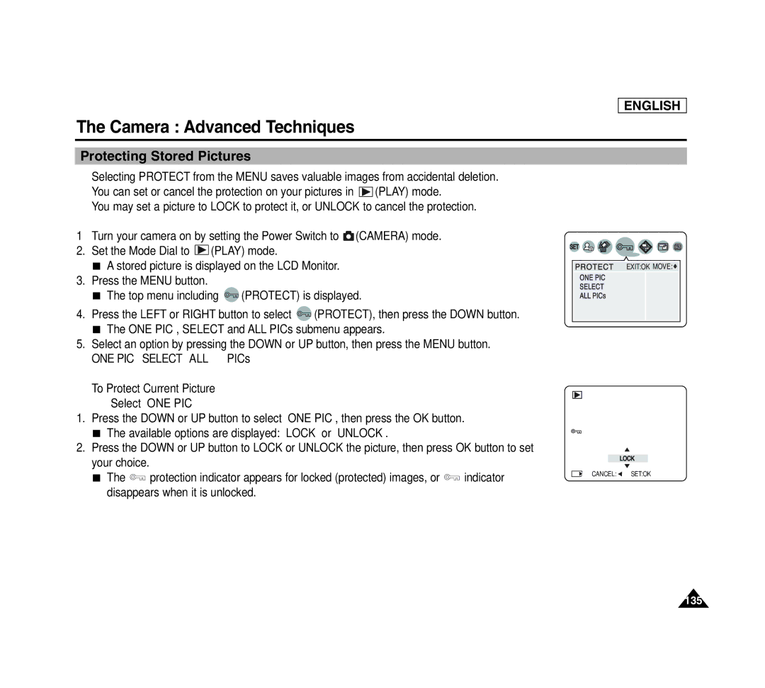 Samsung SCD6040 manual ProtectingQuick StartStored Pictures 