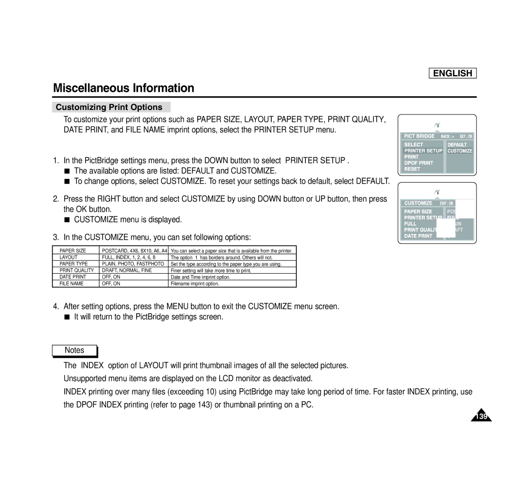 Samsung SCD6040 manual Customizing Print Options, Paper Size 