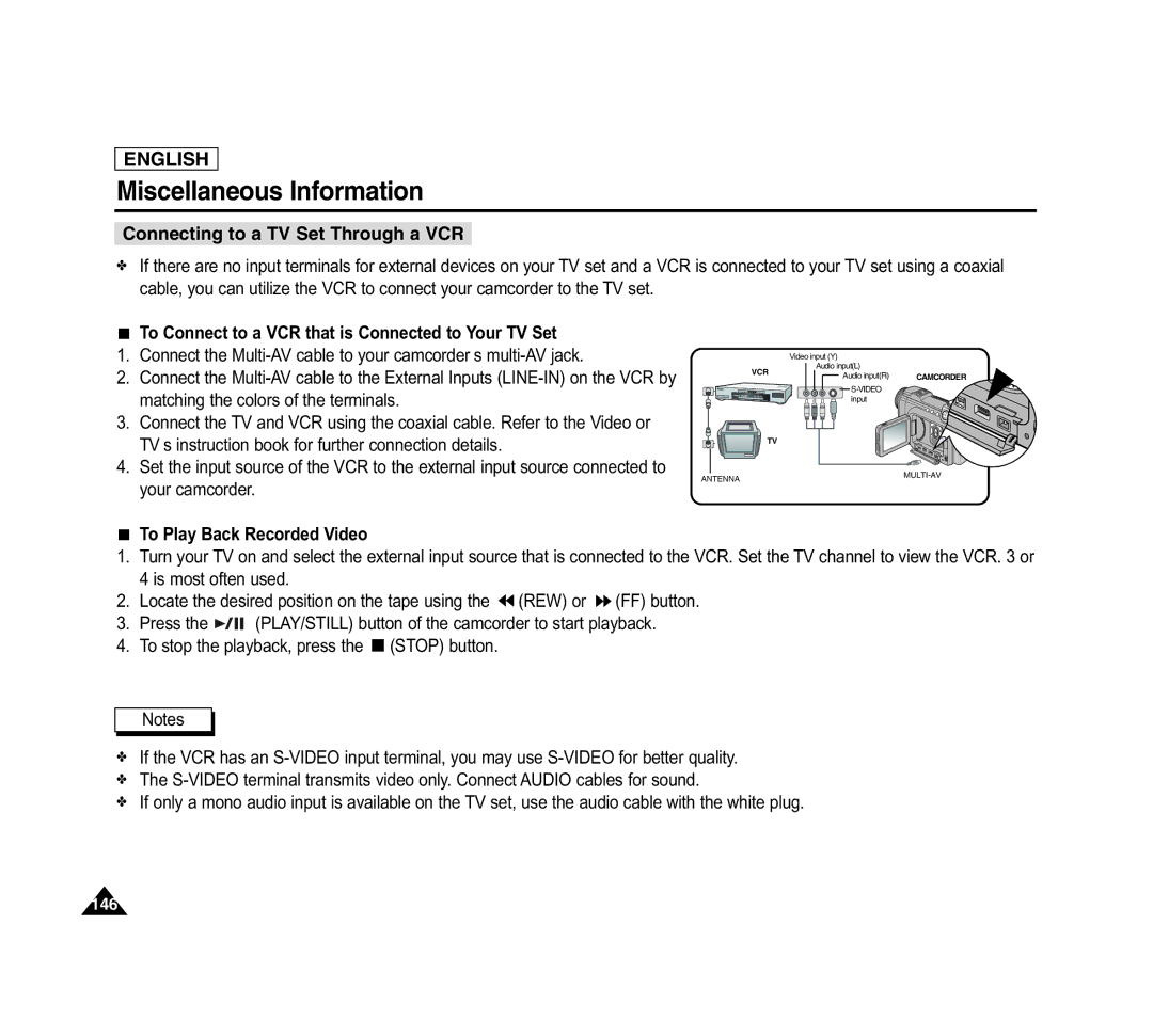 Samsung SCD6040 manual Connecting to a TV Set Through a VCR, To Connect to a VCR that is Connected to Your TV Set 