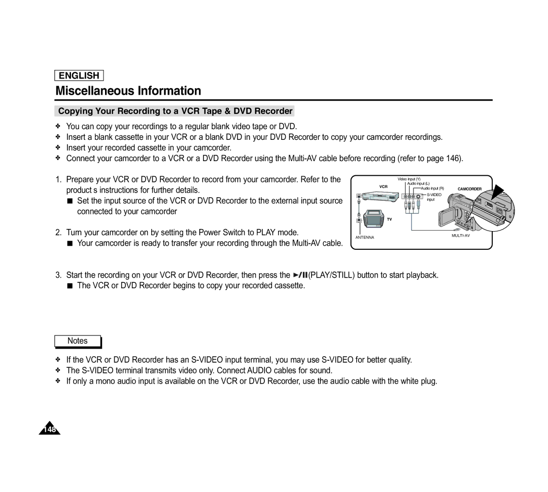 Samsung SCD6040 manual Copying Your Recording to a VCR Tape & DVD Recorder 