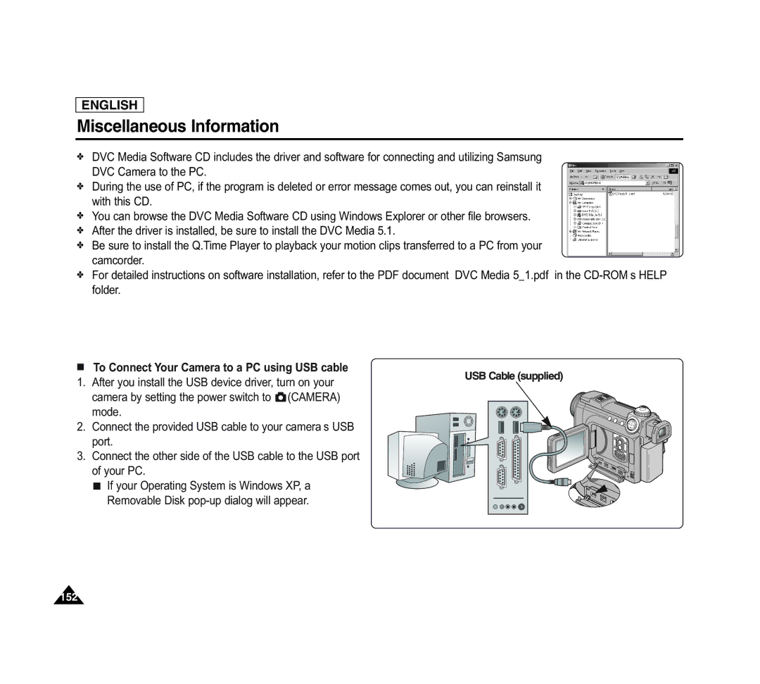 Samsung SCD6040 manual To Connect Your Camera to a PC using USB cable 