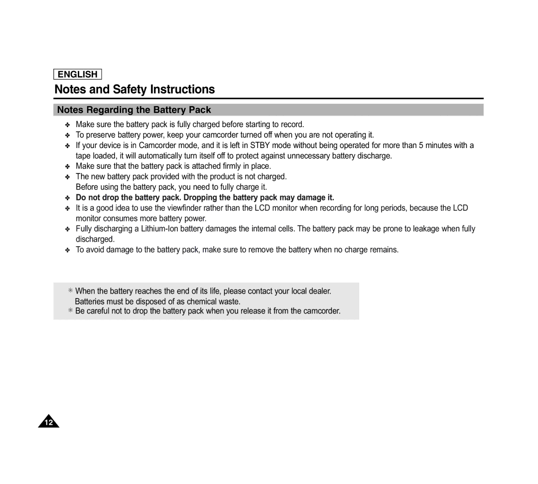 Samsung SCD6040 manual Make sure that the battery pack is attached firmly in place 