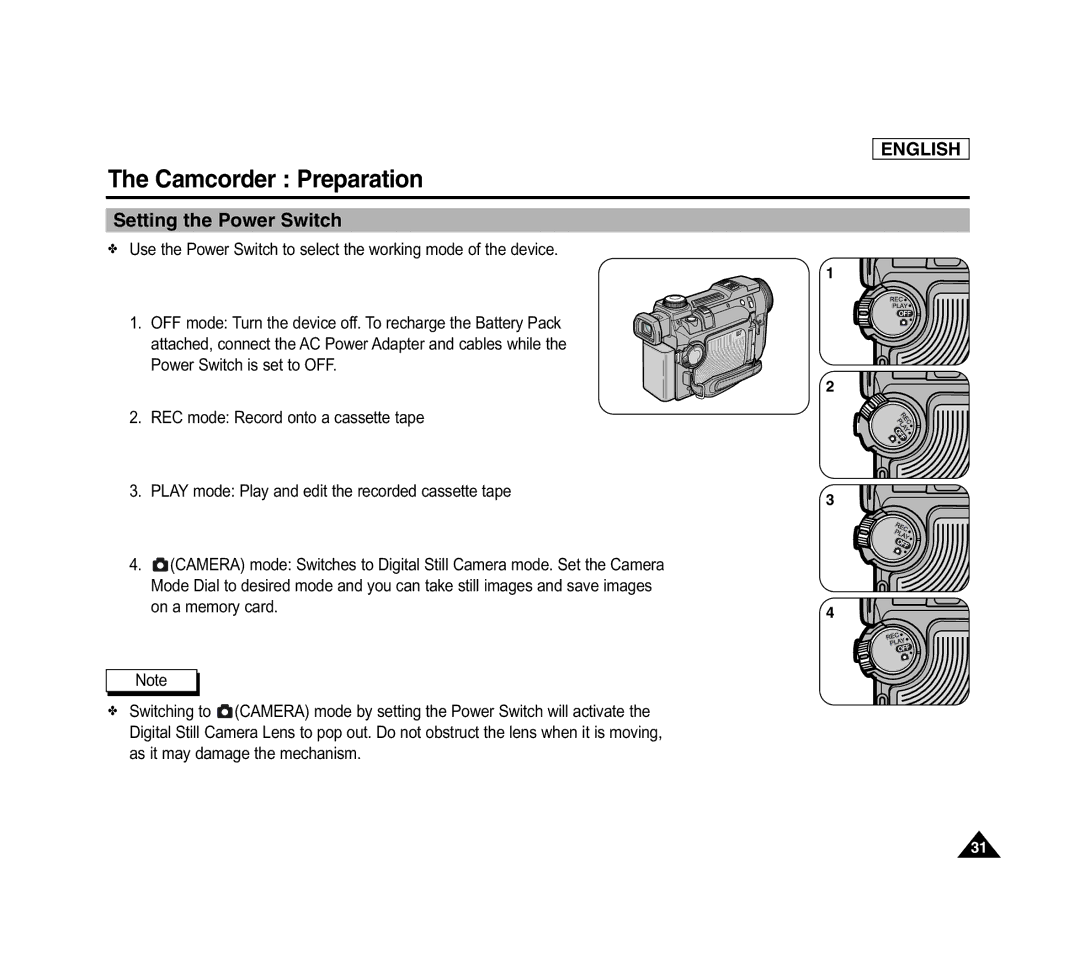 Samsung SCD6040 manual Setting the Power Switch 