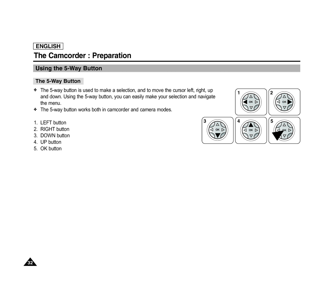 Samsung SCD6040 manual Using the 5-Way Button 