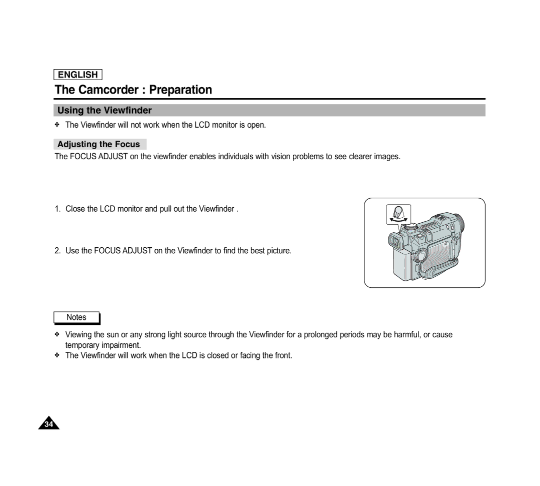 Samsung SCD6040 manual Using the Viewfinder, Adjusting the Focus 