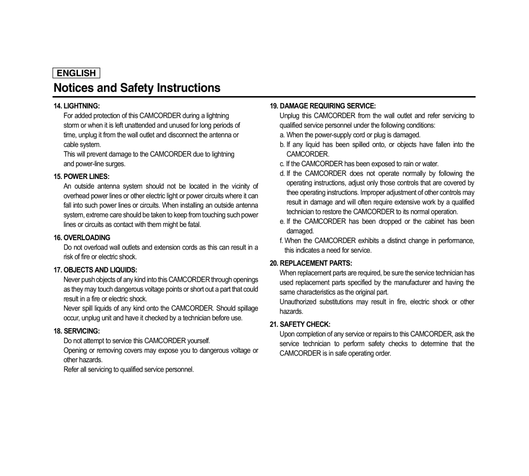 Samsung SCD6040 manual Lightning 