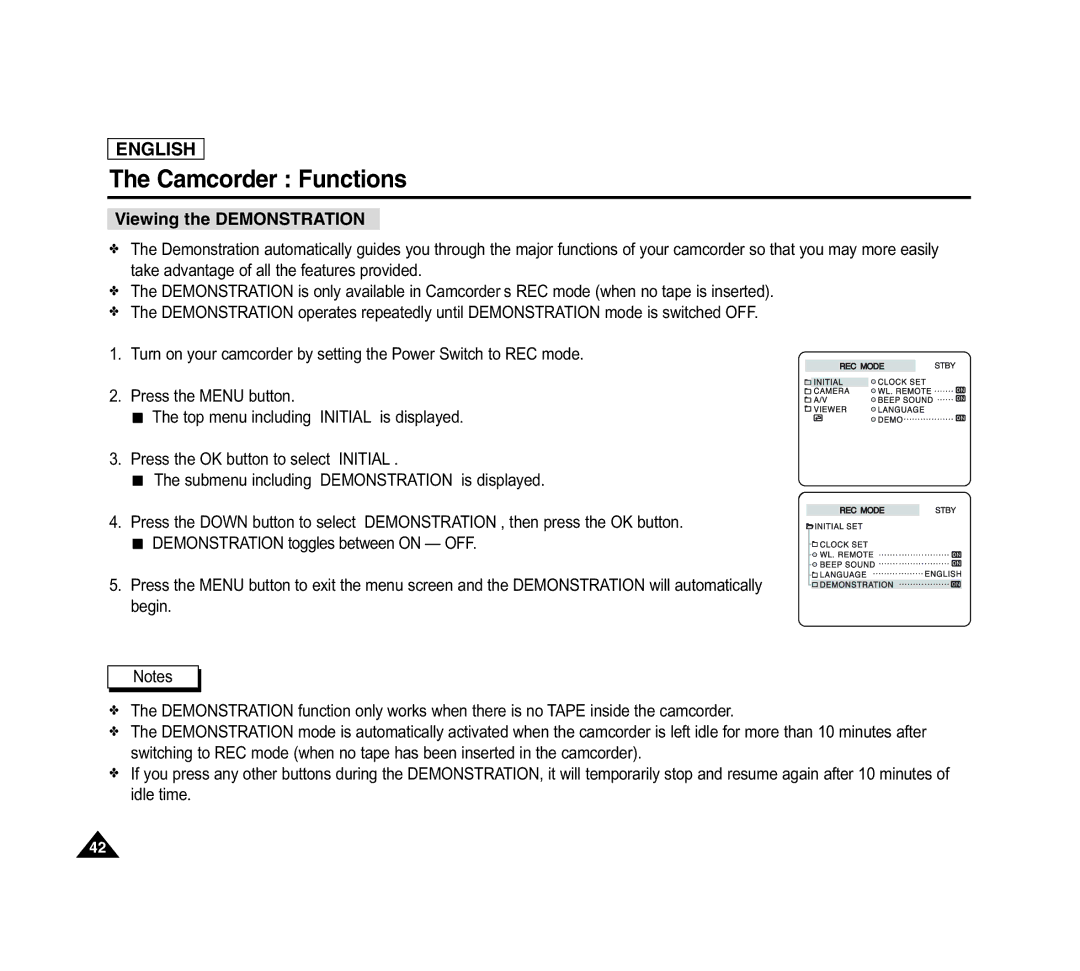 Samsung SCD6040 manual Viewing the Demonstration 