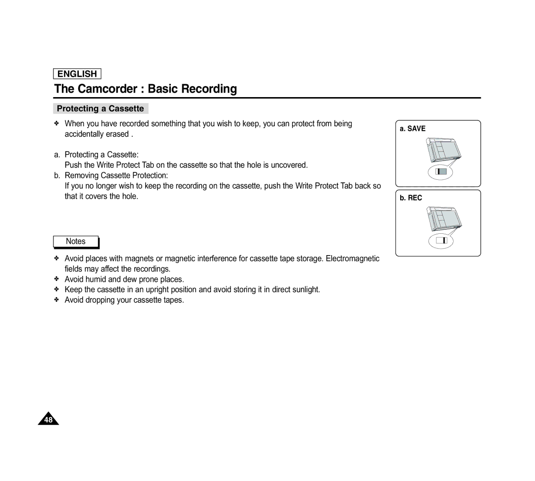 Samsung SCD6040 manual Protecting a Cassette 