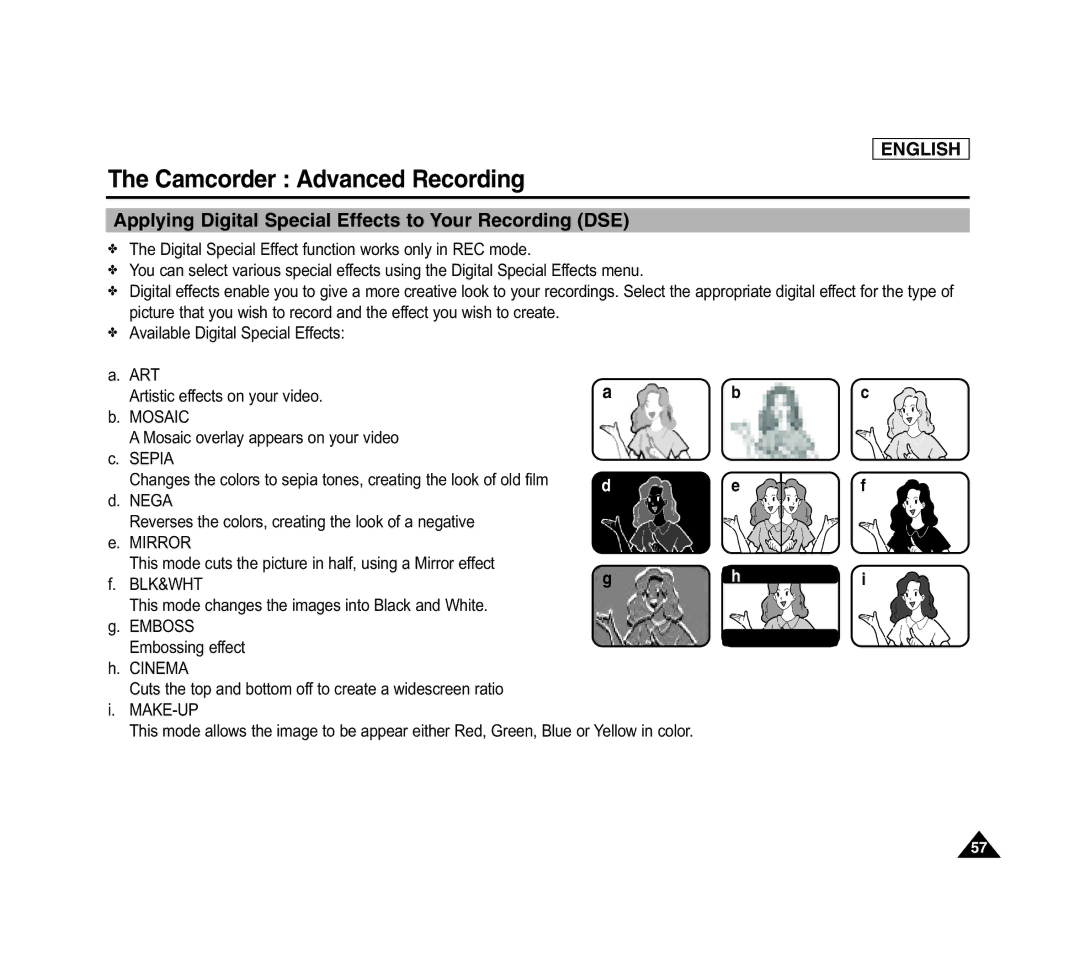 Samsung SCD6040 manual Applying Digital Special Effects to Your Recording DSE 