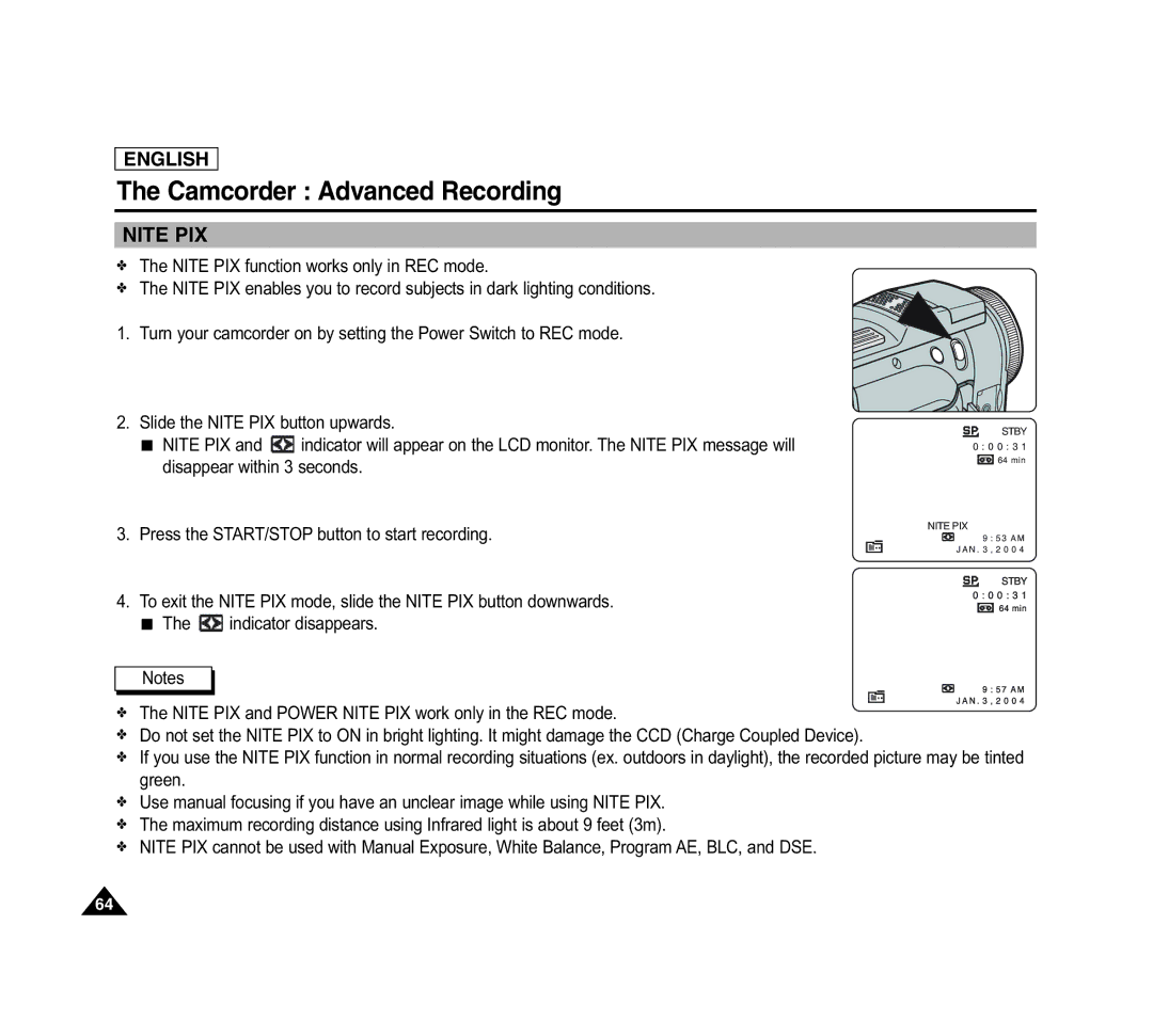 Samsung SCD6040 manual Nite PIX 