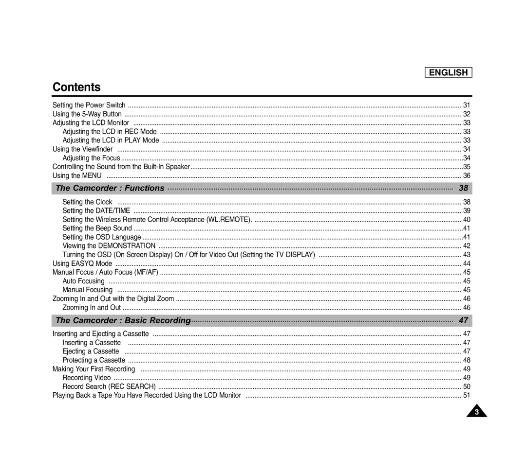 Samsung SCD6040 manual Camcorder Functions 