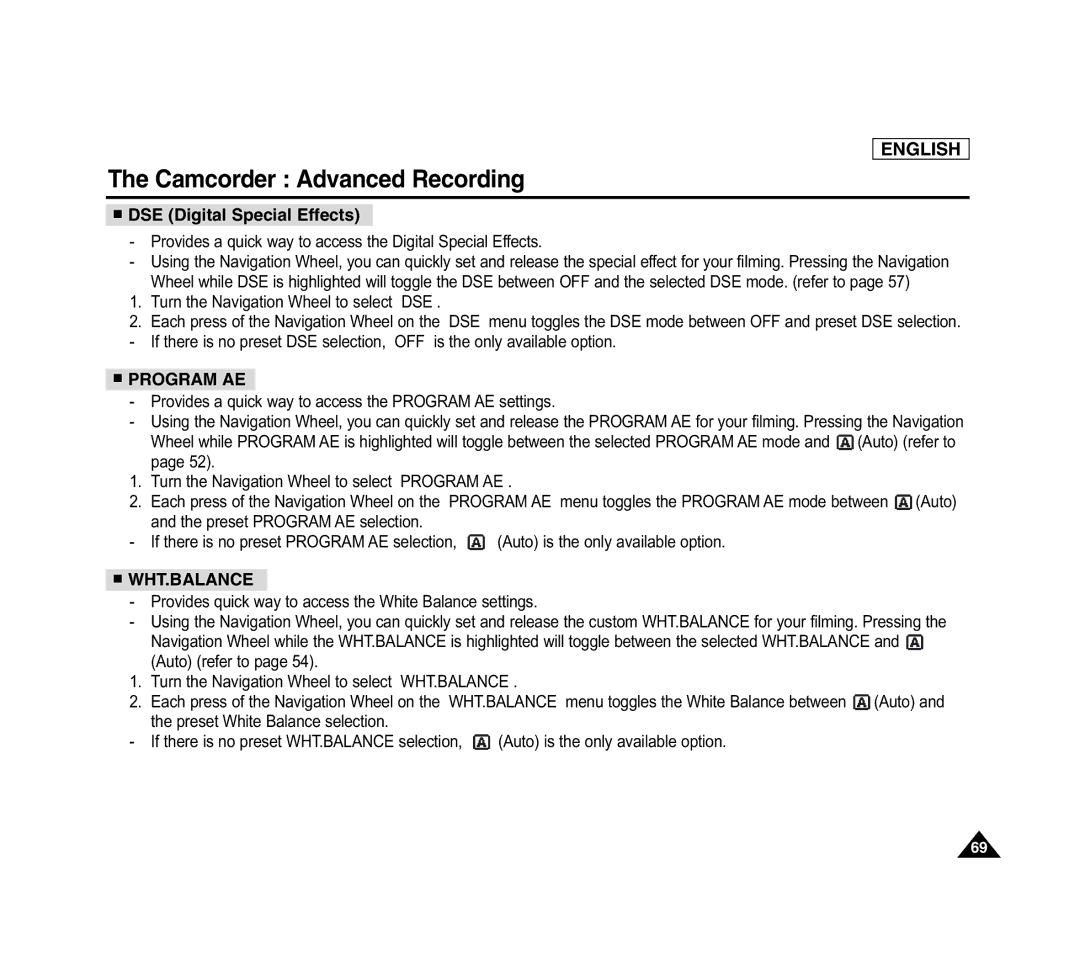 Samsung SCD6040 manual DSE Digital Special Effects, Provides a quick way to access the Digital Special Effects 