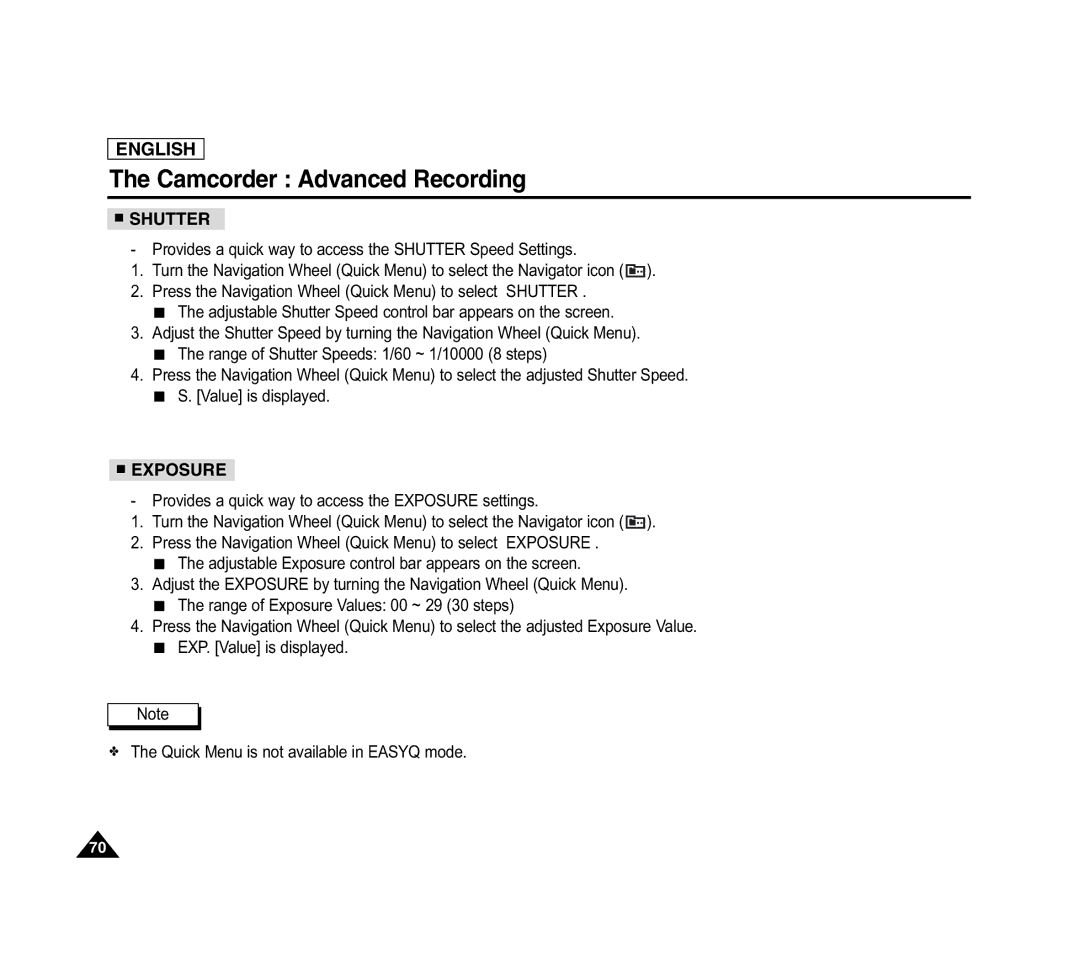 Samsung SCD6040 manual Shutter 