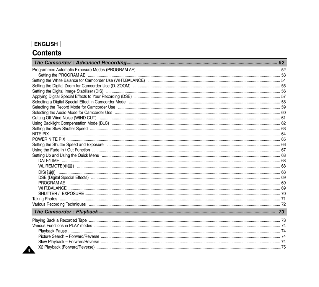 Samsung SCD6040 manual Camcorder Advanced Recording 