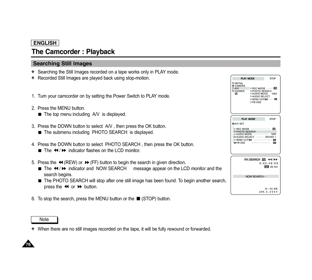 Samsung SCD6040 manual Searching Still Images 