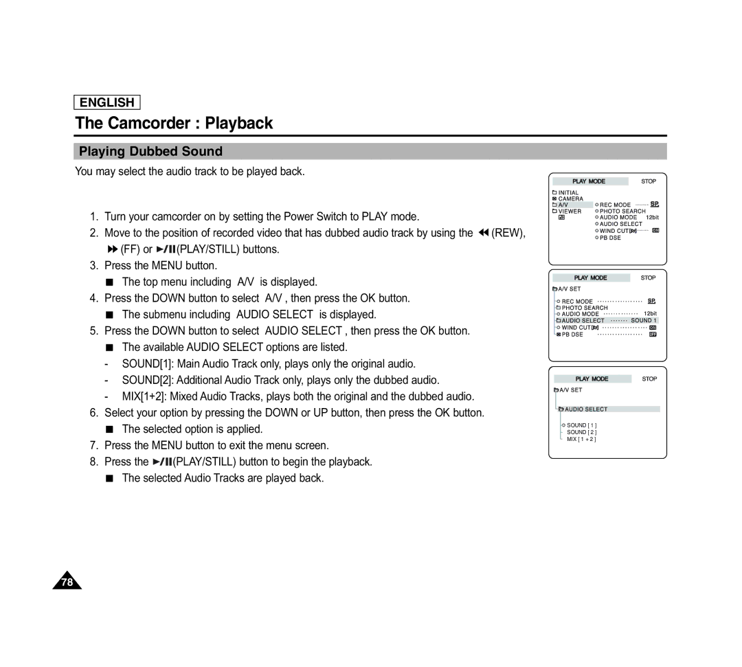 Samsung SCD6040 manual Playing Dubbed Sound 