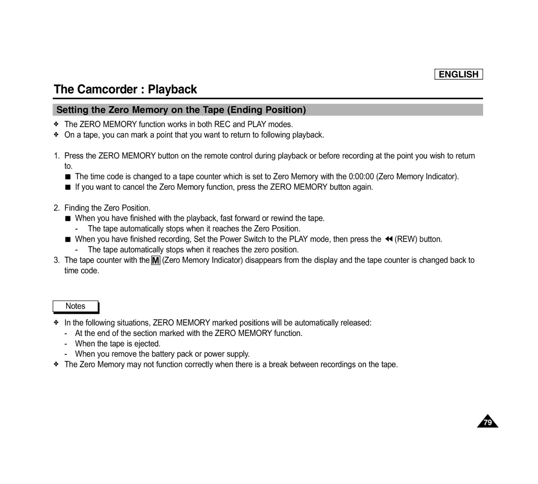 Samsung SCD6040 manual Setting the Zero Memory on the Tape Ending Position 