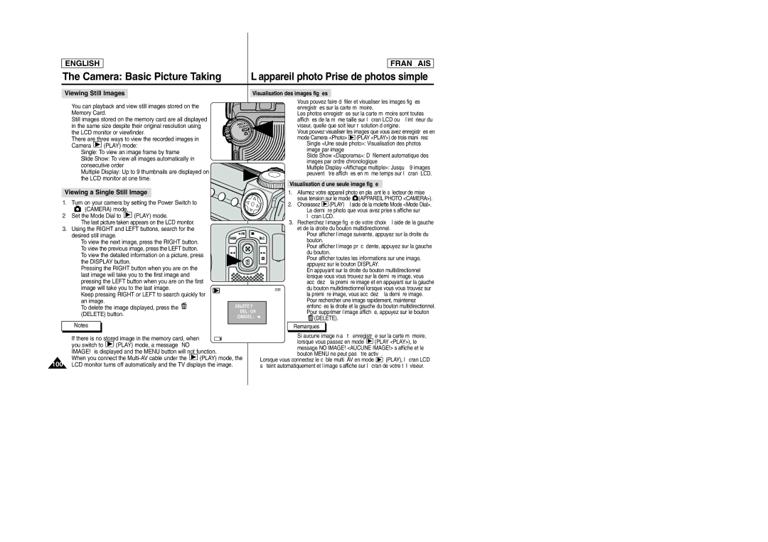 Samsung SCD6050/D6040 manual 100, Viewing Still Images, Viewing a Single Still Image, Visualisation des images figées 