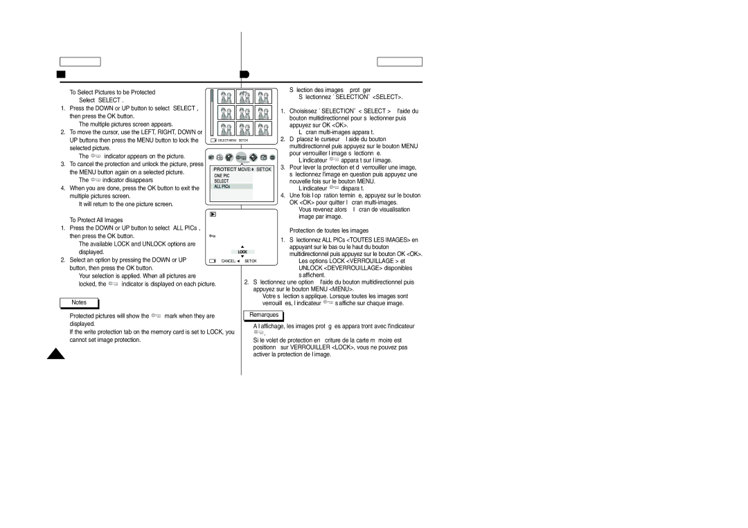 Samsung SCD6050/D6040 manual ’écran multi-images apparaît, UP buttons then press the Menu button to lock, Selected picture 