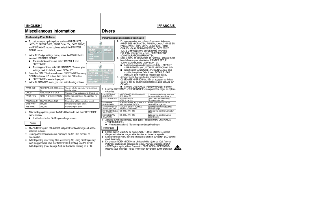 Samsung SCD6050/D6040 manual Customizing Print Options, Customize, Personnalisation des options d’impression 