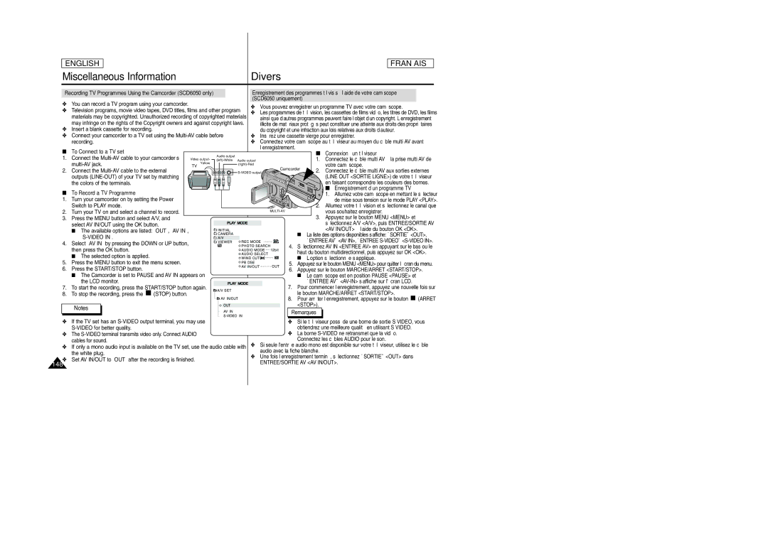 Samsung SCD6050/D6040 manual 148, Recording TV Programmes Using the Camcorder SCD6050 only, To Record a TV Programme, Video 