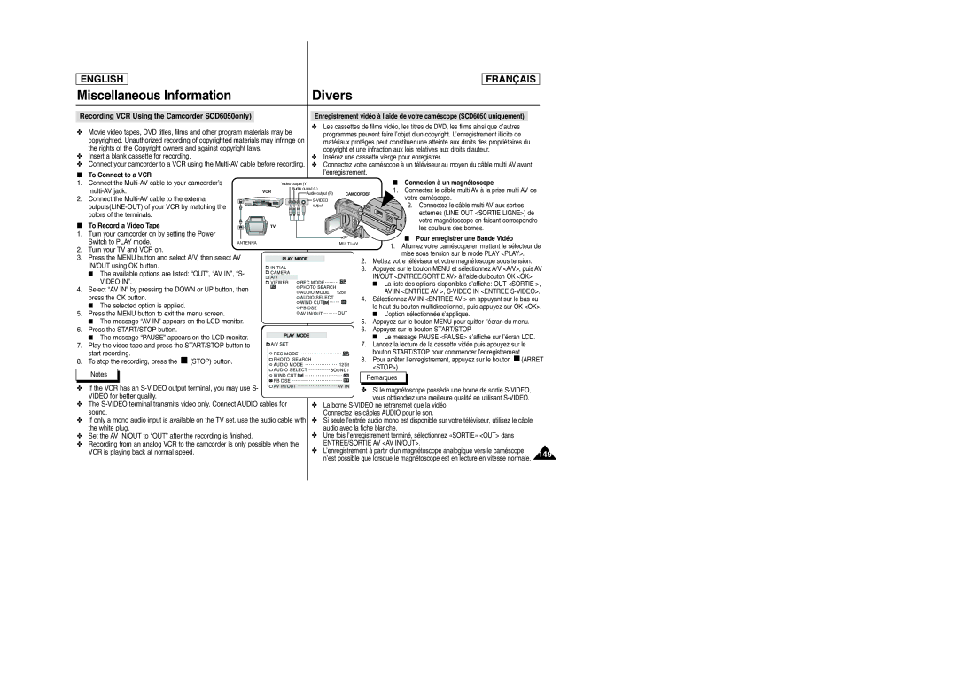 Samsung SCD6050/D6040 manual Recording VCR Using the Camcorder SCD6050only, To Connect to a VCR, To Record a Video Tape 