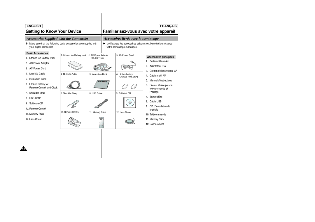 Samsung SCD6050/D6040 manual Accessoires principaux 