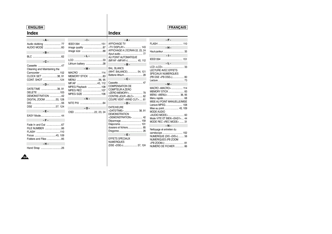 Samsung SCD6050/D6040 manual Index, 164 