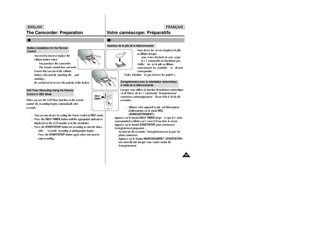 Samsung SCD6050/D6040 manual Camcorder Preparation Votre caméscope Préparatifs, How to Use the Remote Control 