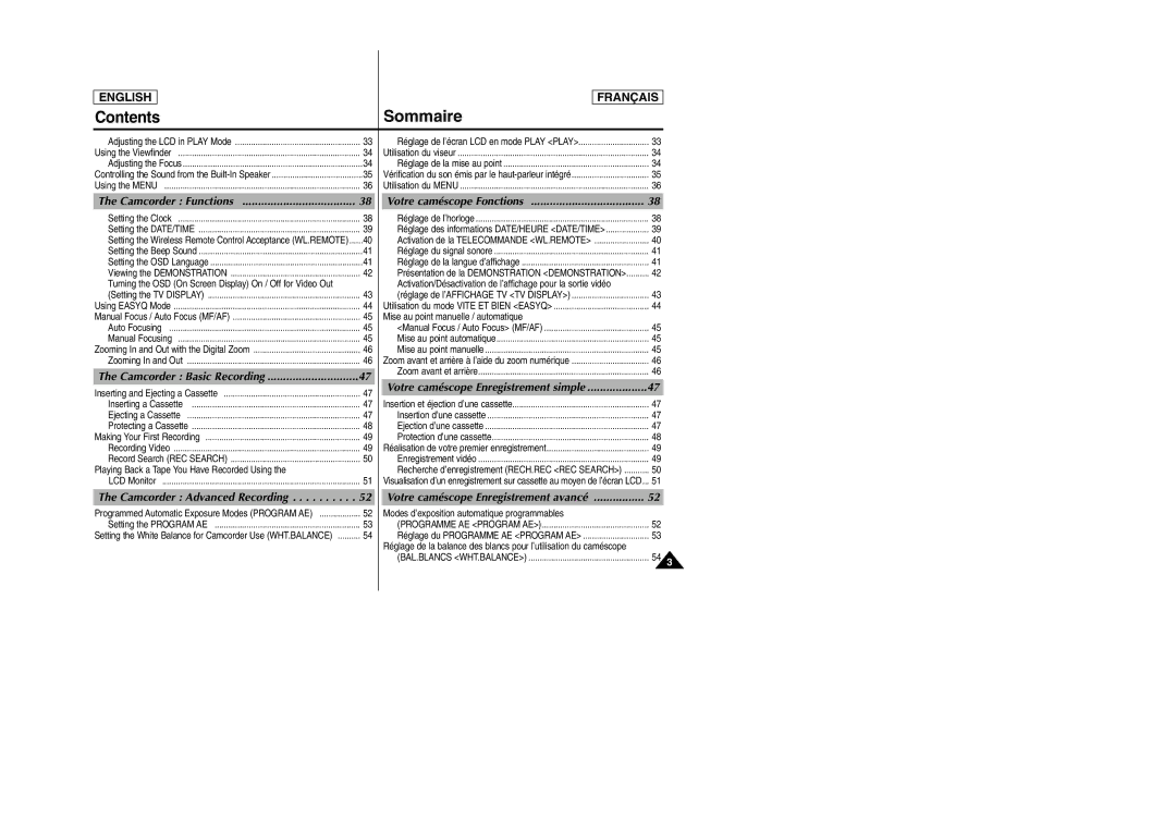 Samsung SCD6050/D6040 manual Camcorder Functions, Camcorder Advanced Recording, Votre caméscope Fonctions 