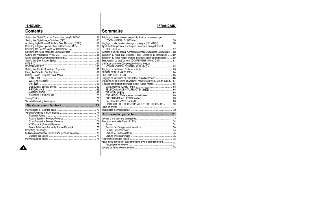 Samsung SCD6050/D6040 manual Camcorder Playback, Votre caméscope Lecture 