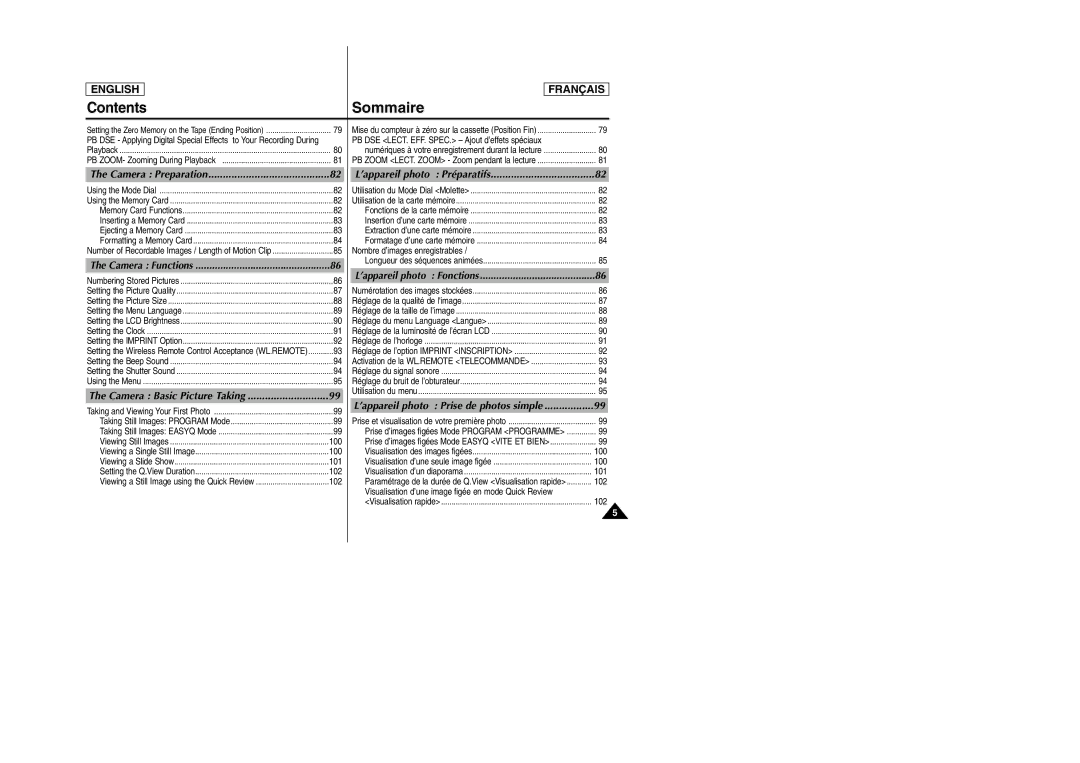 Samsung SCD6050/D6040 manual Camera Preparation, Camera Basic Picture Taking, ’appareil photo Préparatifs 