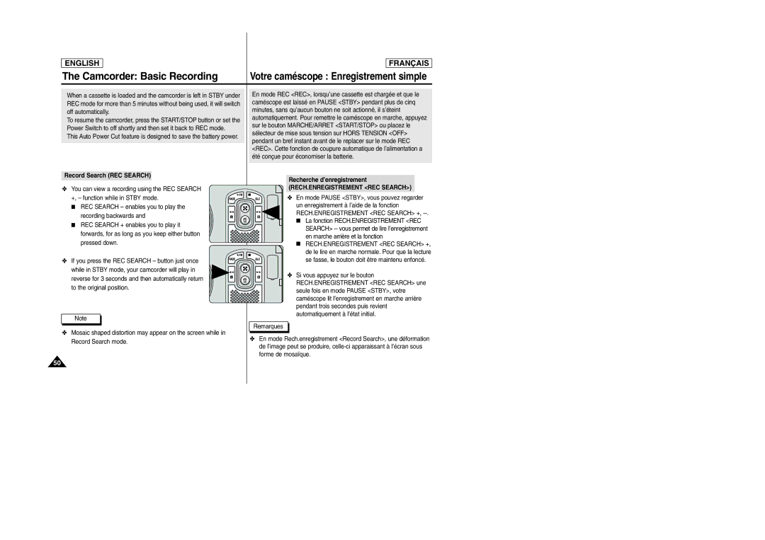 Samsung SCD6050/D6040 manual Record Search REC Search, Recherche d’enregistrement 