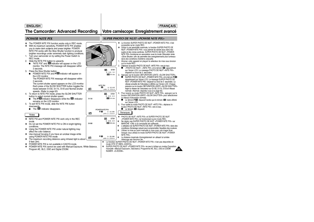 Samsung SCD6050/D6040 manual Power Nite PIX 