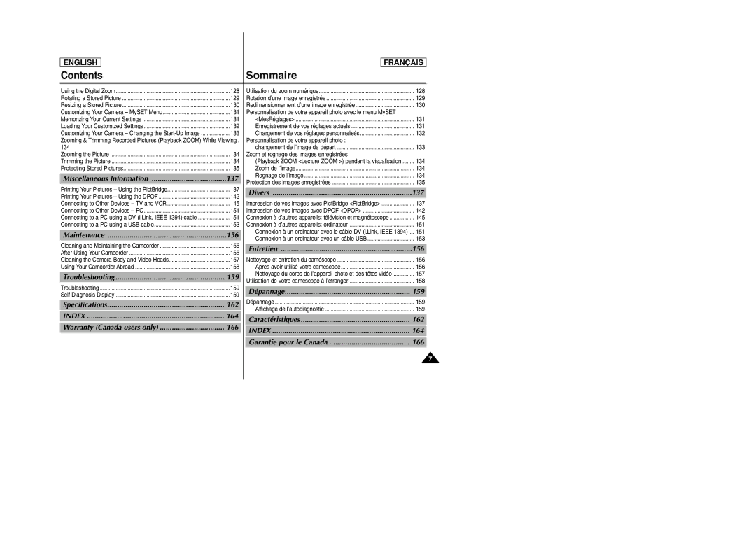 Samsung SCD6050/D6040 manual 137, 156, 159, 162, 164, 166 