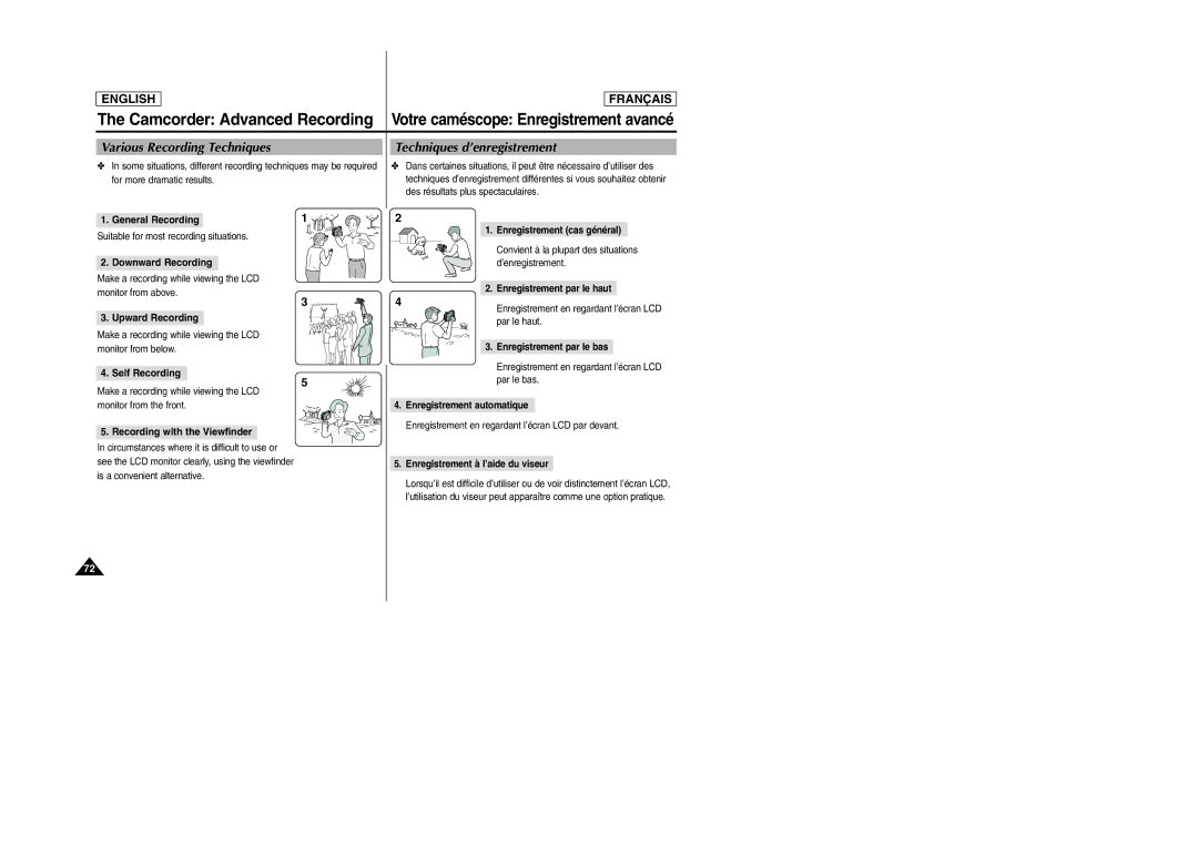 Samsung SCD6050/D6040 manual Various Recording Techniques, Techniques d’enregistrement 