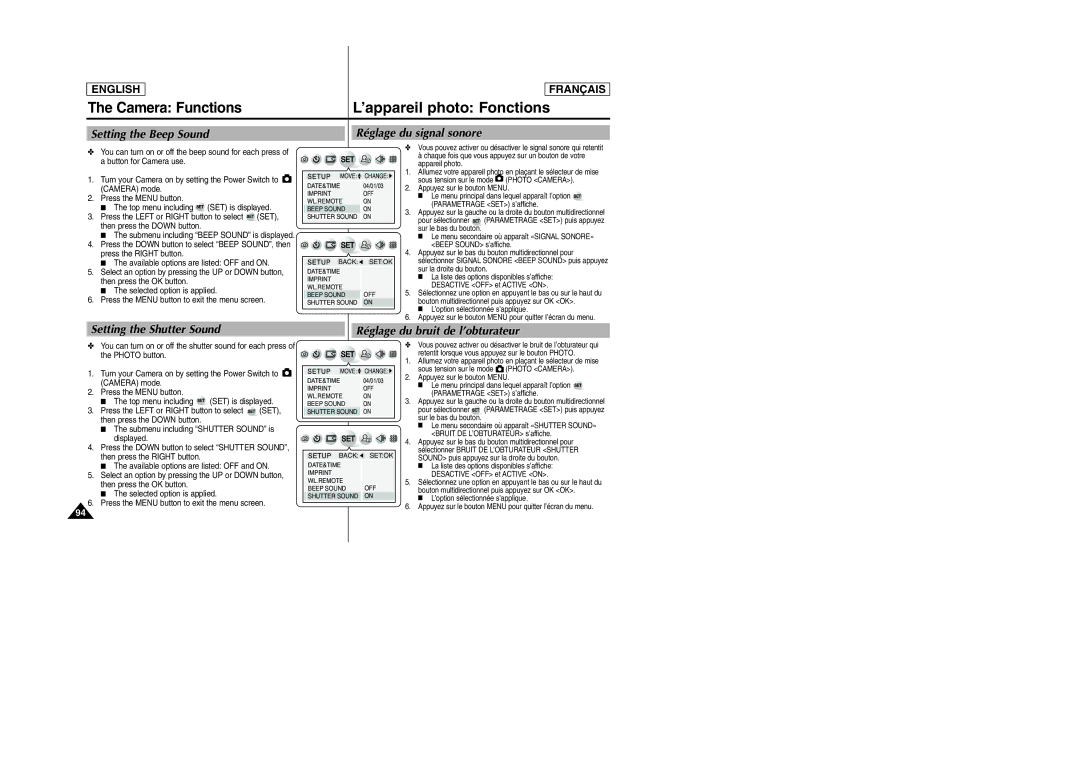 Samsung SCD6050/D6040 manual Setting the Beep Sound Réglage du signal sonore 