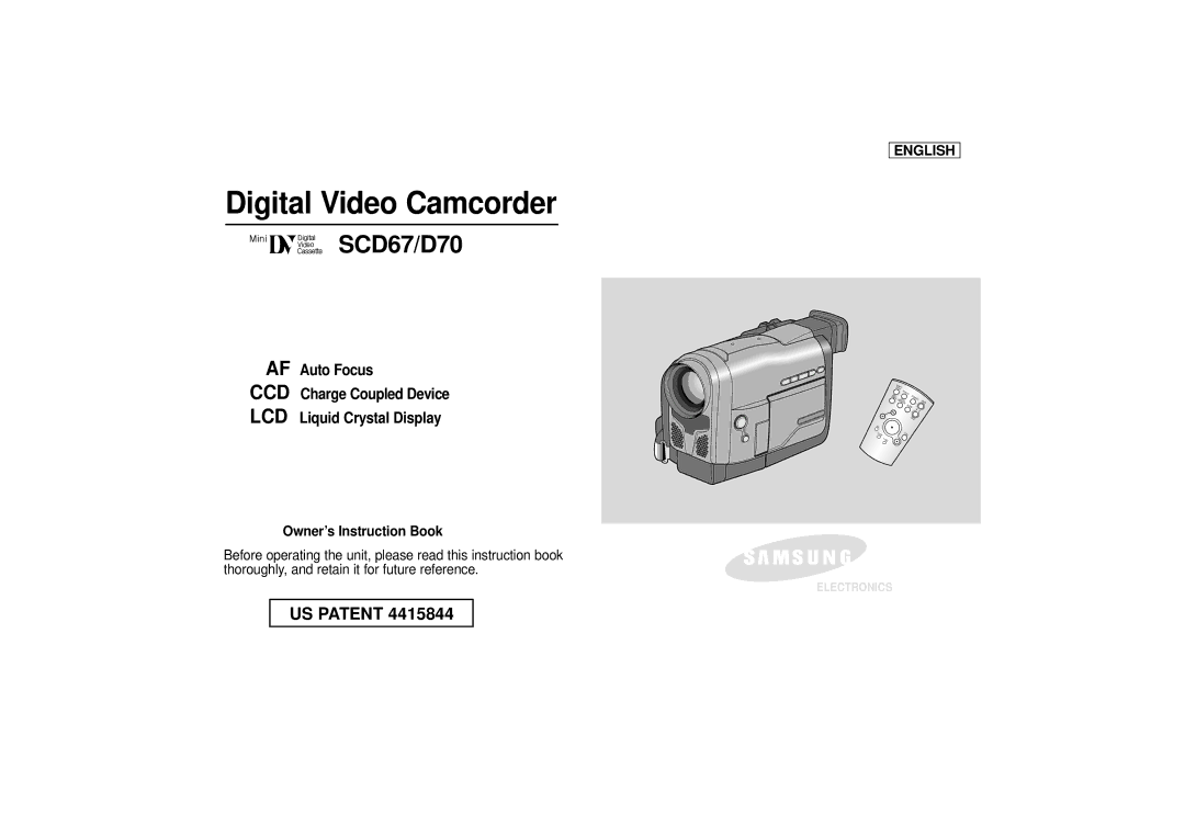 Samsung SCD67/D70 manual Digital Video Camcorder 