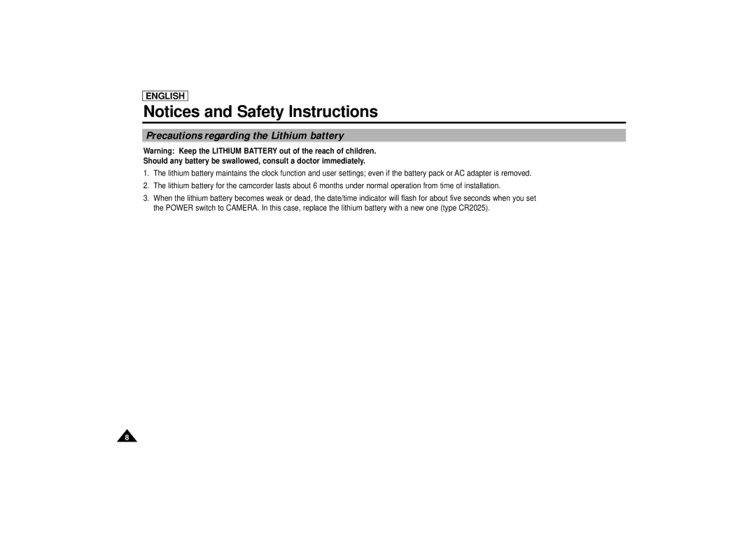 Samsung SCD67/D70 manual Precautions regarding the Lithium battery 