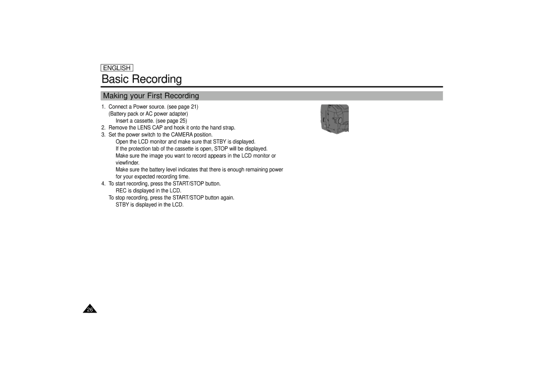 Samsung SCD67/D70 manual Basic Recording, Making your First Recording 