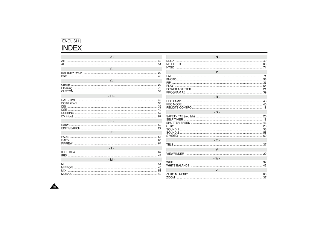 Samsung SCD67/D70 manual Index 