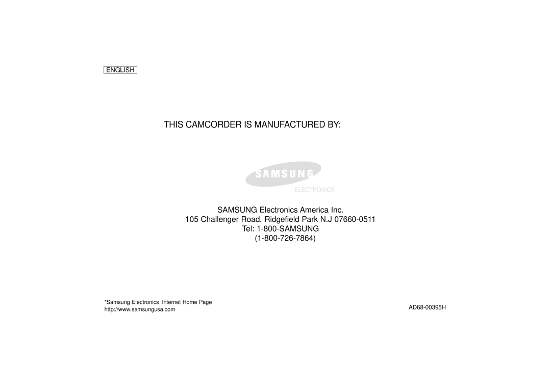 Samsung SCD67/D70 manual This Camcorder is Manufactured by, Samsung Electronics’ Internet Home AD68-00395H 