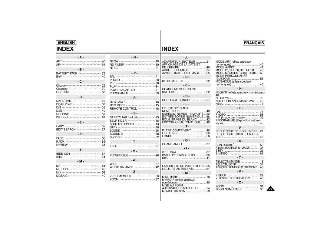 Samsung SCD71 manual Index 