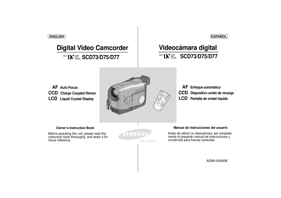 Samsung SCD75, SCD77, SCD 73 manual Videocá mara digital, SCD73/D75/D77 