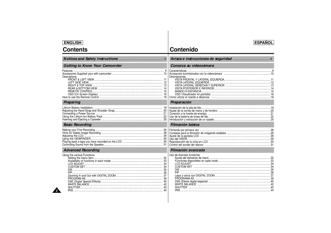 Samsung SCD 73, SCD77, SCD75 manual Contents Contenido 