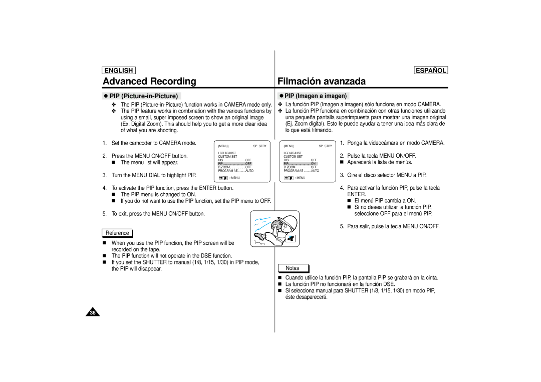 Samsung SCD77, SCD75, SCD 73 manual PIP Picture-in-Picture, PIP Imagen a imagen 