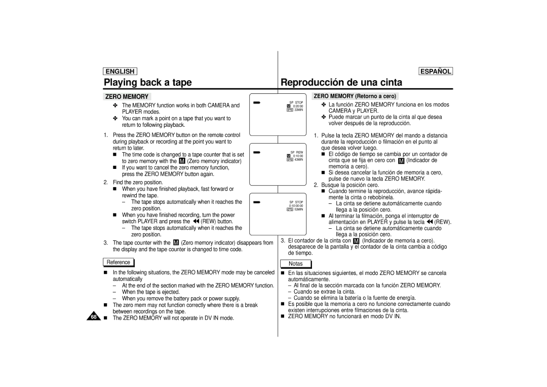 Samsung SCD 73, SCD77, SCD75 manual Zero Memory Retorno a cero 