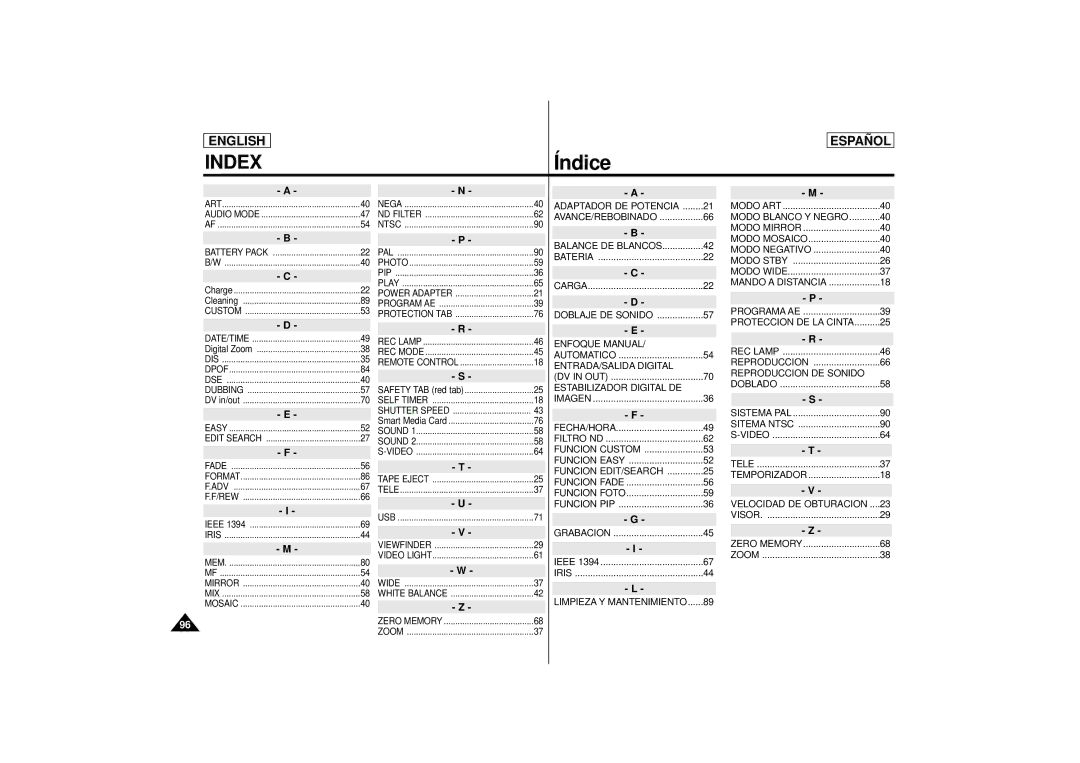 Samsung SCD77, SCD75, SCD 73 manual Índice 